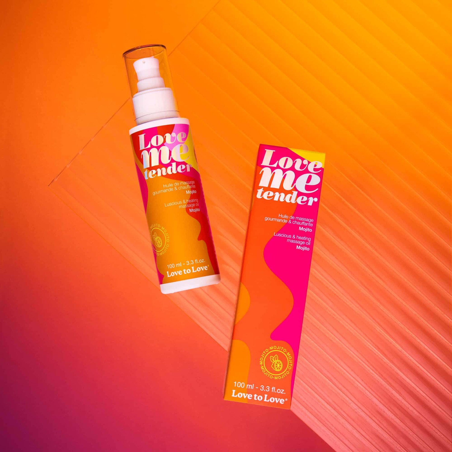 Huile de massage fun chauffante Love to Love. Différents parfums : mojito, coco, vanille, fraise, barbe à papa ...